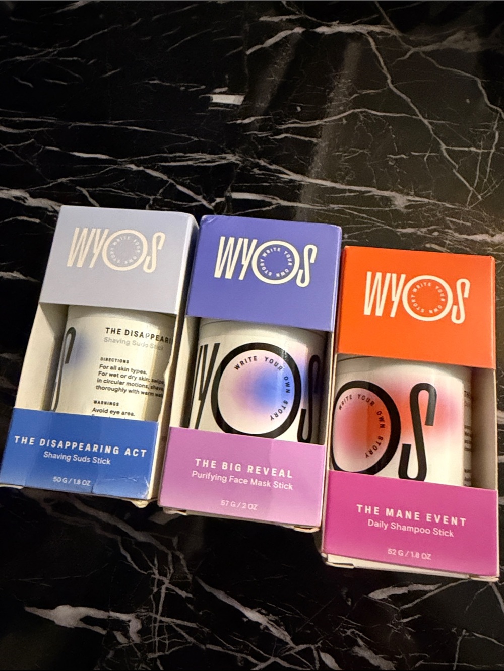 Wyos set of 3 mask, hair, shave sticks new